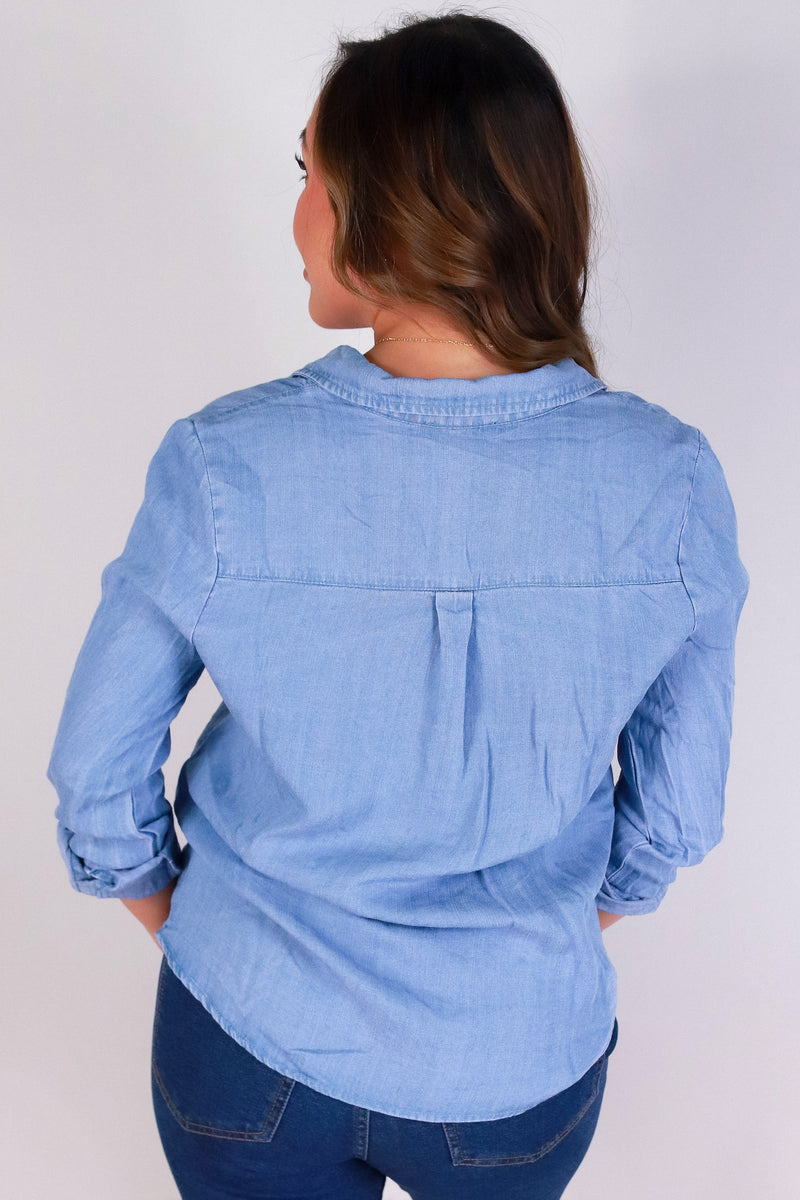 Jeans Warehouse Hawaii - 3/4 & L/S SOLID WOV TOPS - BUTTONED BLUES TOP | By MINTEE 16