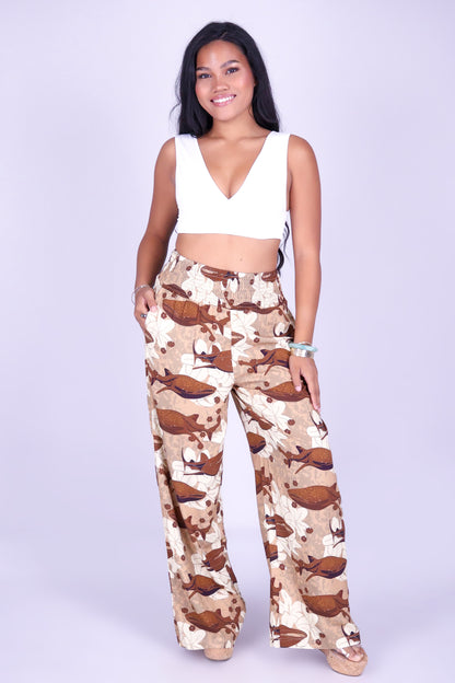 BLOOMS BY THE SEA SMOCKED WAIST PANTS