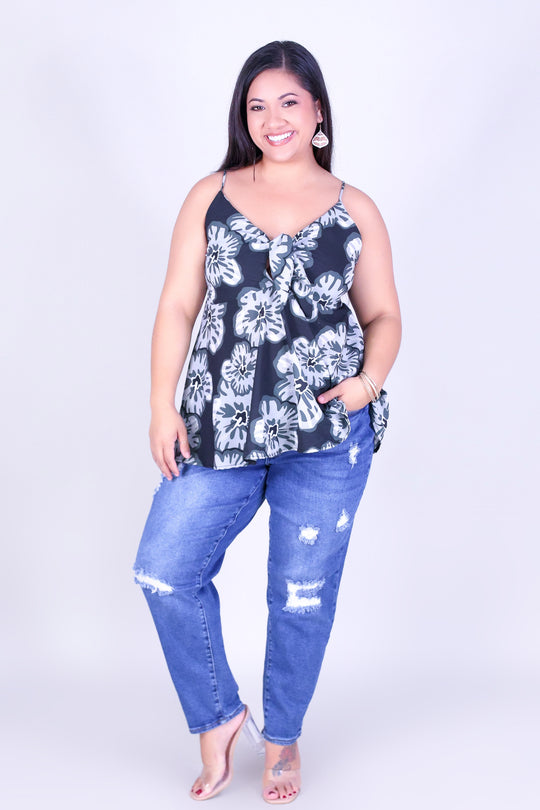 WATERCOLOR HIBISCUS TIE FRONT TOP