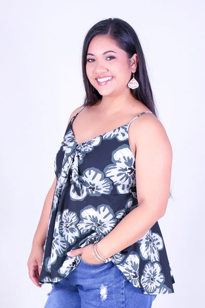 WATERCOLOR HIBISCUS TIE FRONT TOP