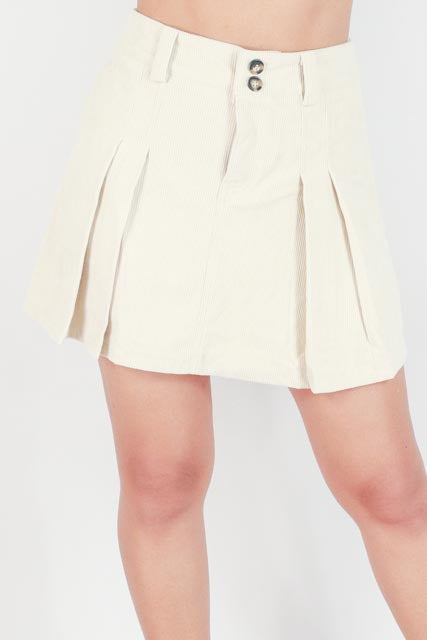 PLEATED CORDUROY MINI SKIRT