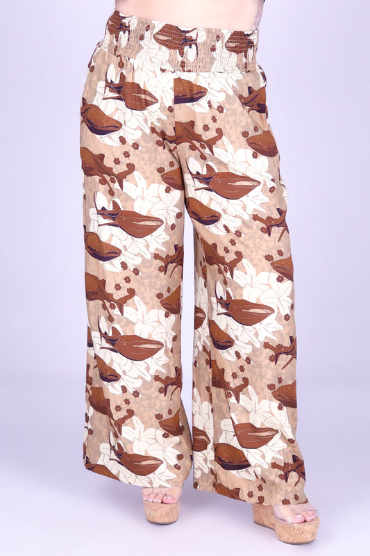 BLOOMS BY THE SEA SMOCKED WAIST PANTS