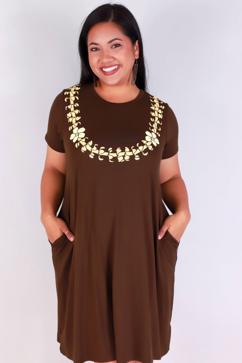 Jeans Warehouse Hawaii - PLUS PLUS KNIT PRINT DRESES - PUAKENIKENI LEI TRAPEZE DRESS | By LUZ