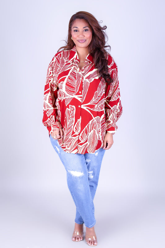 PARADISE PALM OVERSIZED LONG SLEEVE TOP
