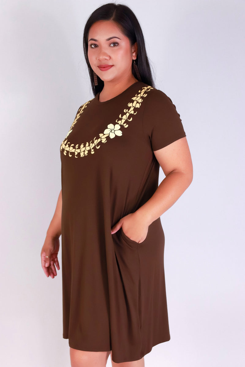 Jeans Warehouse Hawaii - PLUS PLUS KNIT PRINT DRESES - PUAKENIKENI LEI TRAPEZE DRESS | By LUZ