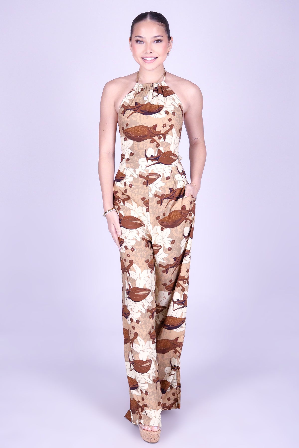 BLOOMS BY THE SEA HALTER JUMPSUIT