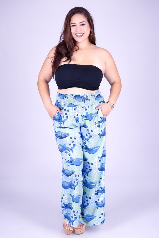 BLOOMS BY THE SEA SMOCKED WAIST PANTS