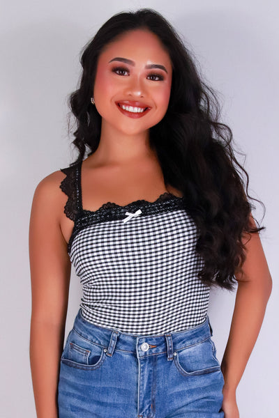 Jeans Warehouse Hawaii - TANK PRINT WOVEN CASUAL TOPS - SUGAR CHECK CROP TOP | By POPULAR 21