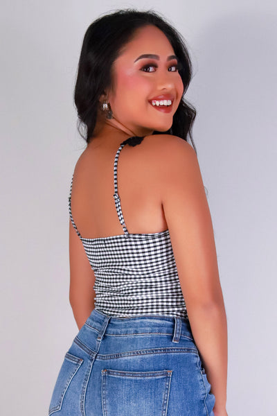 Jeans Warehouse Hawaii - TANK PRINT WOVEN CASUAL TOPS - SUGAR CHECK CROP TOP | By POPULAR 21