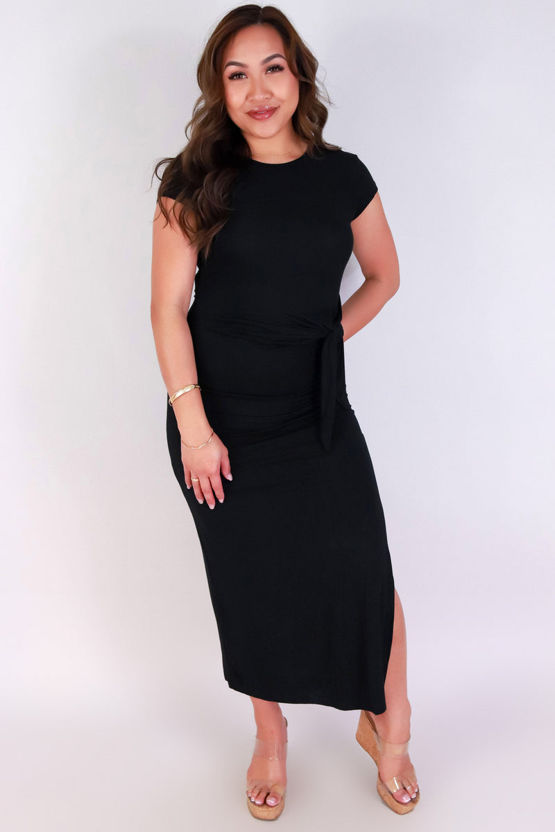Jeans Warehouse Hawaii - SOLID LONG DRESSES - SERENA TIE MIDI DRESS | By OLIVE & CO