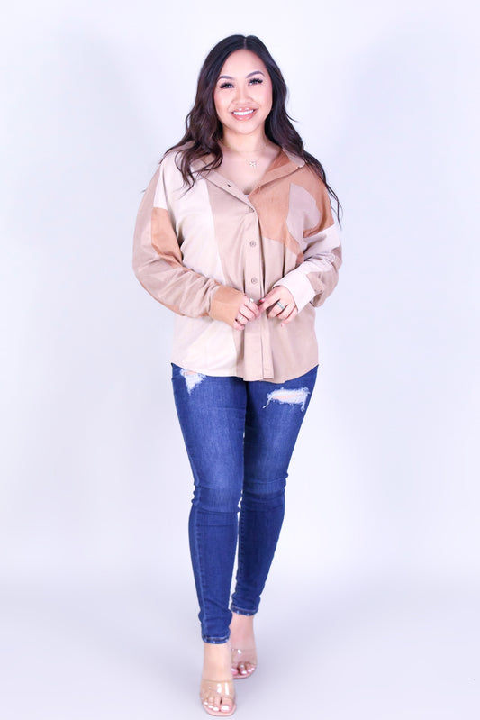 SLEEK SUEDE BUTTON DOWN TOP