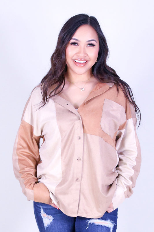 SLEEK SUEDE BUTTON DOWN TOP