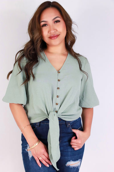 Jeans Warehouse Hawaii - S/S SOLID WOVEN TOPS - KNOT THE USUAL TIE FRONT BLOUSE | By ROKOKO
