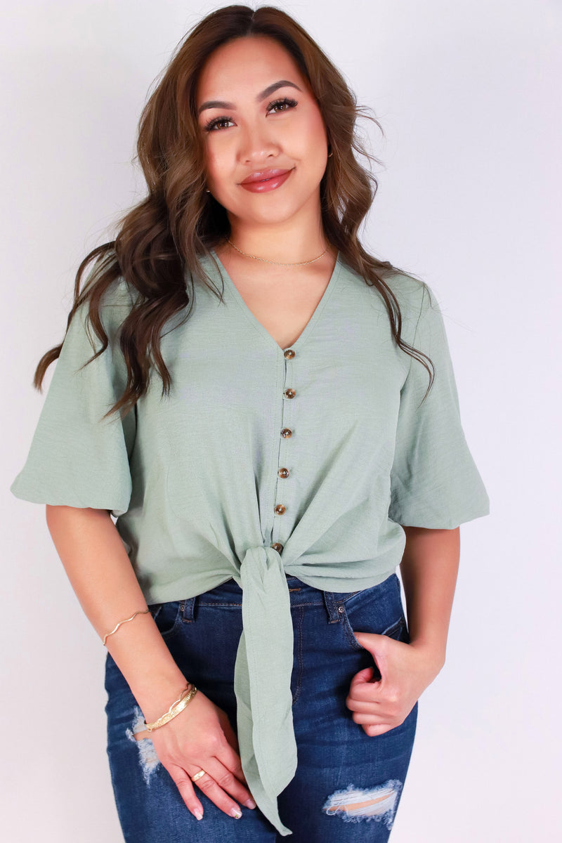 Jeans Warehouse Hawaii - S/S SOLID WOVEN TOPS - KNOT THE USUAL TIE FRONT BLOUSE | By ROKOKO