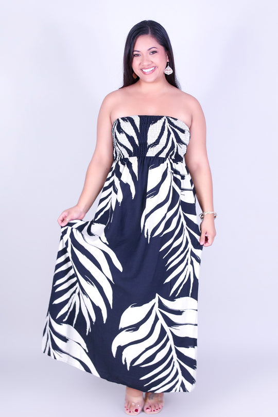 PRETTY PALM SMOCKED MAXI DRESS