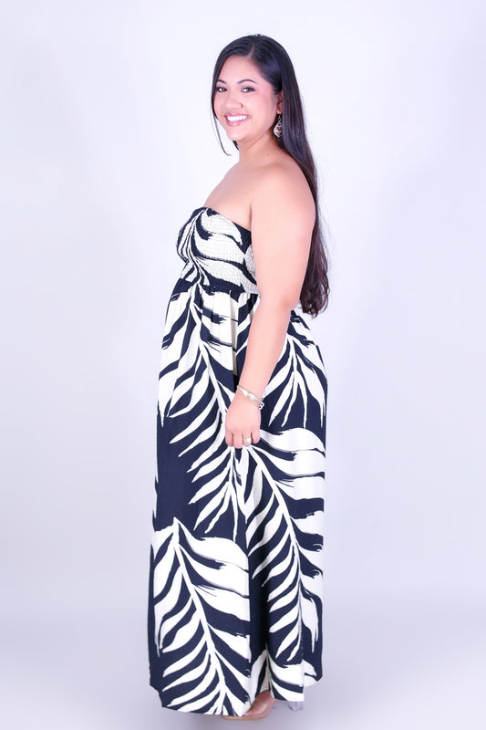 PRETTY PALM SMOCKED MAXI DRESS