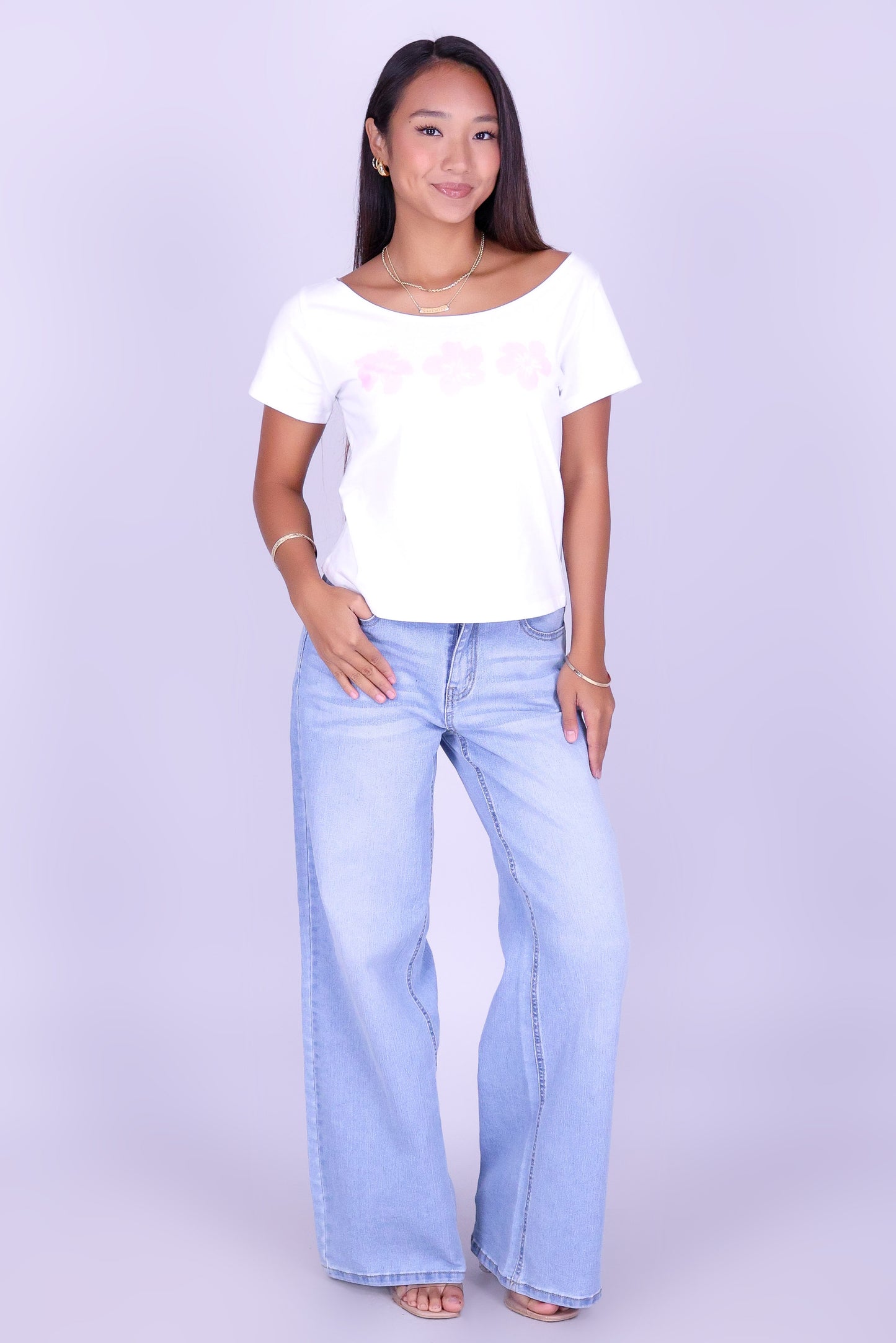 3 HIBISCUS OFF SHOULDER TEE