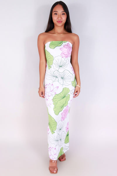 Jeans Warehouse Hawaii - TUBE LONG PRINT DRESSES - WATER LILY TUBE MAXI DRESS | By LUZ