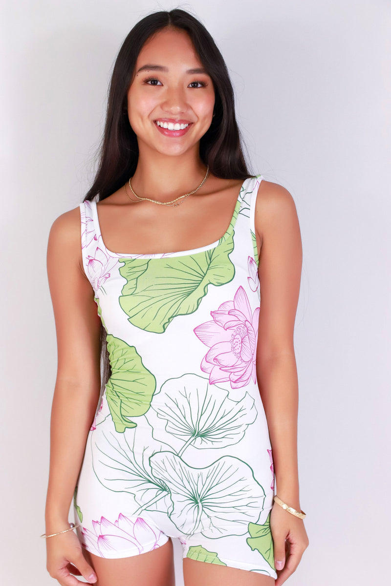 Jeans Warehouse Hawaii - PRINT CASUAL ROMPERS - WATER LILY CATSUIT ROMPER | By LUZ