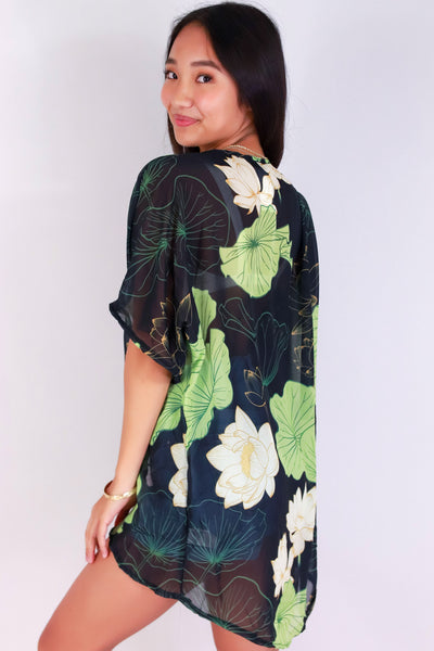 Jeans Warehouse Hawaii - S/S PRINT WOVEN DRESSY TOPS - WATER LILY CHIFFON CARDIGAN | By LUZ