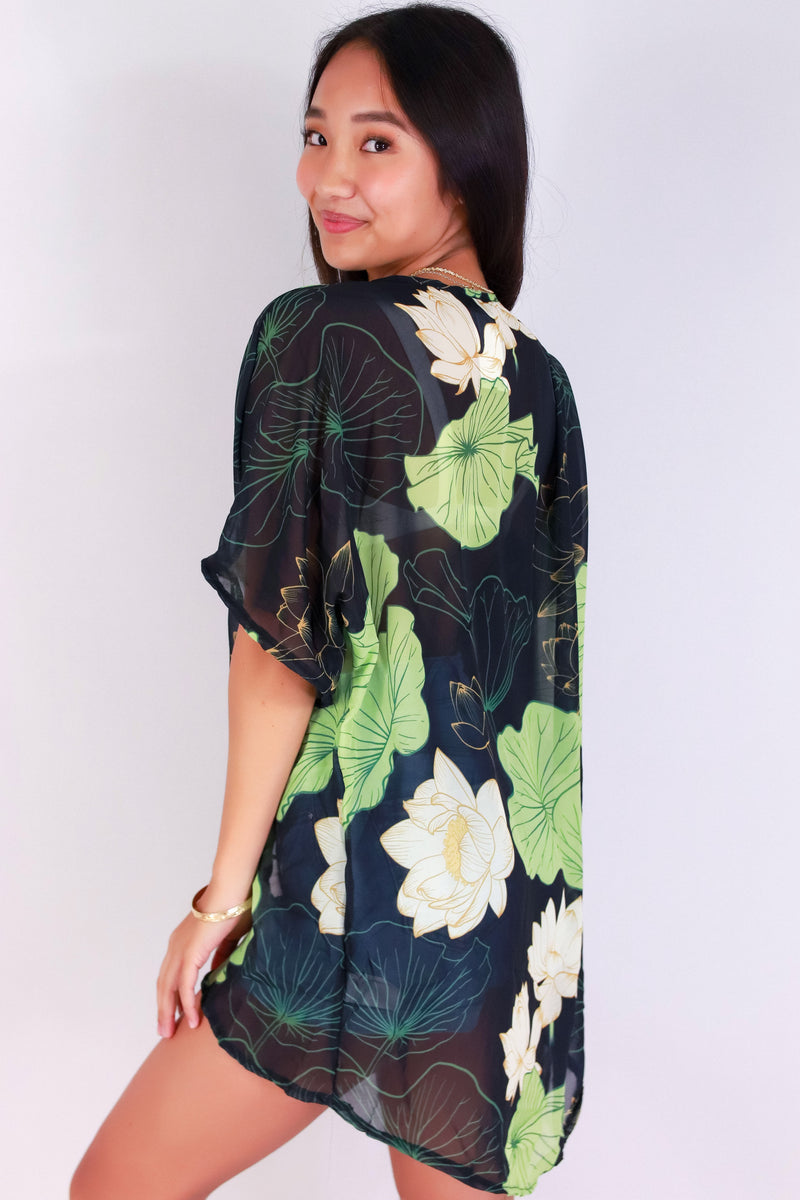 Jeans Warehouse Hawaii - S/S PRINT WOVEN DRESSY TOPS - WATER LILY CHIFFON CARDIGAN | By LUZ