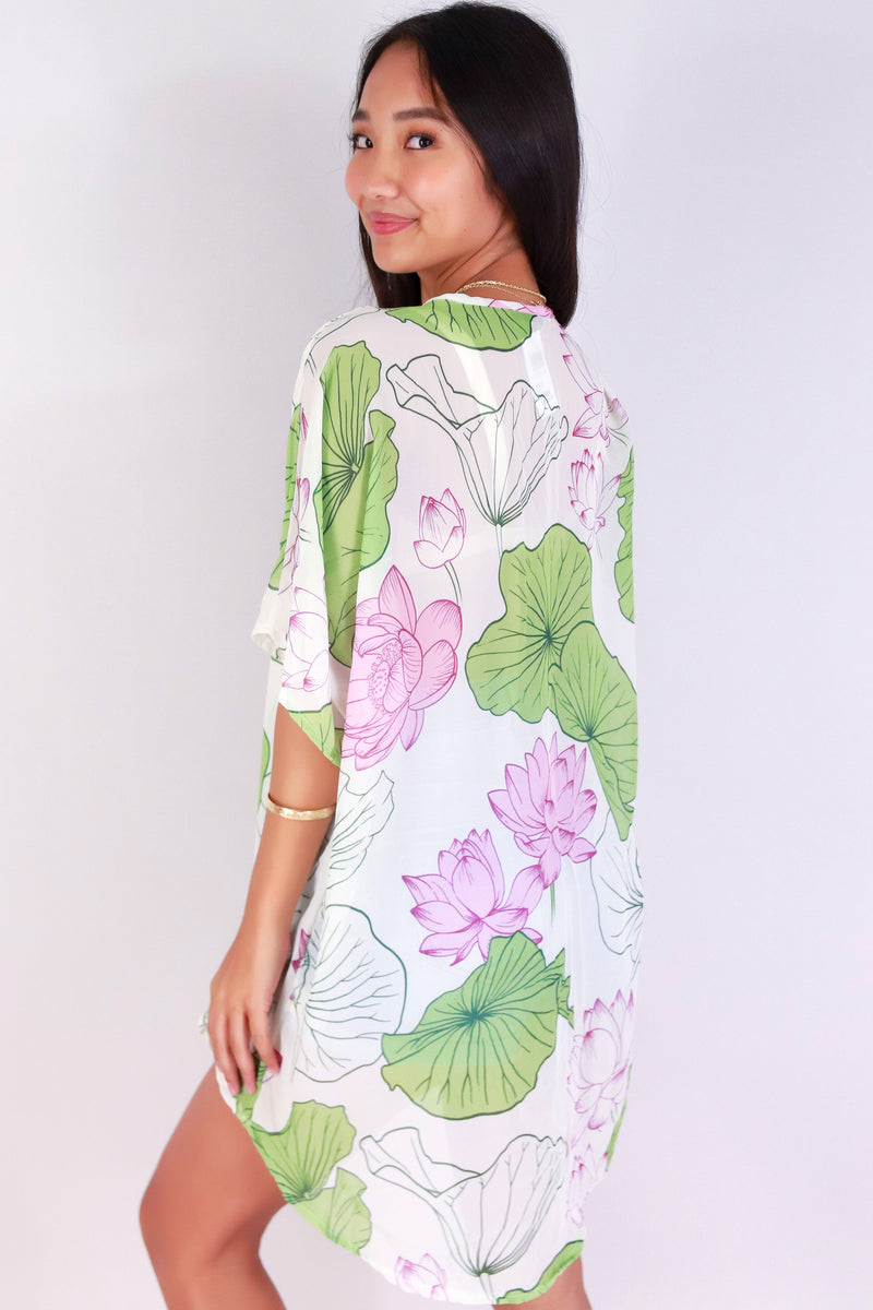 Jeans Warehouse Hawaii - S/S PRINT WOVEN DRESSY TOPS - WATER LILY CHIFFON CARDIGAN | By LUZ