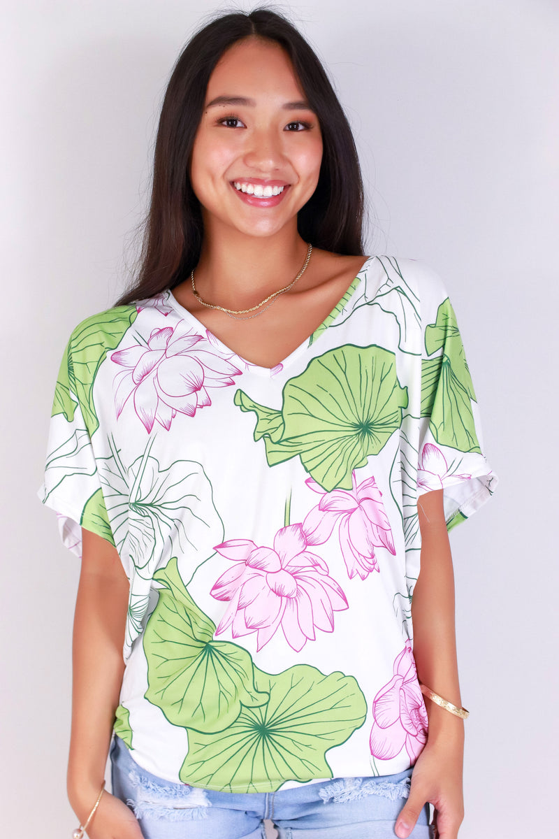 Jeans Warehouse Hawaii - SS PRINT - WATER LILY DOLMAN TOP | By LUZ