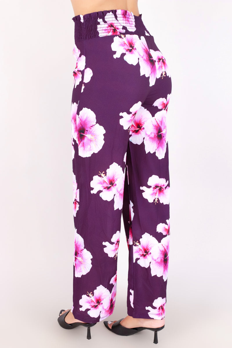 Jeans Warehouse Hawaii - PRINT WOVEN PANTS - HISBISCUS SMOCKED WAIST PANTS | By LUZ