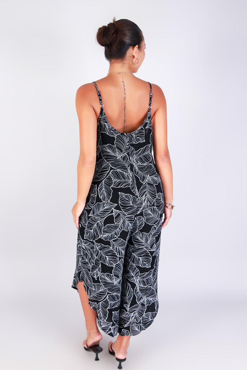 TROPICAL LEAF NO WAIST JUMPSUIT