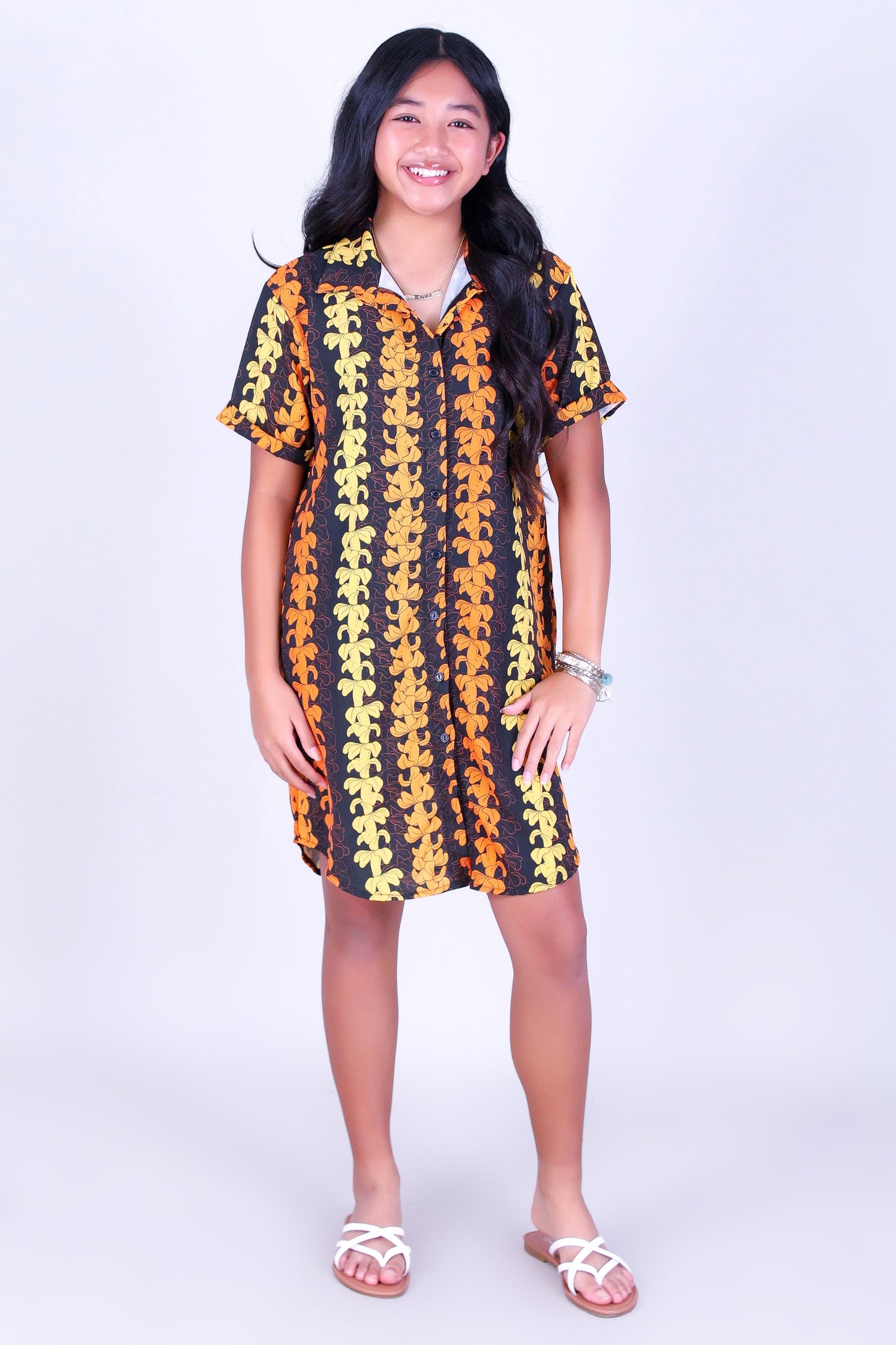 PUAKENIKENI OUTLINE BUTTON DOWN DRESS | KIDS SIZE 2-16