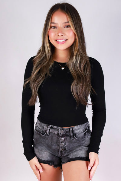 Jeans Warehouse Hawaii - L/S SOLID BASIC - NOT A PROBLEM TOP | By CRESCITA APPAREL/SHINE I