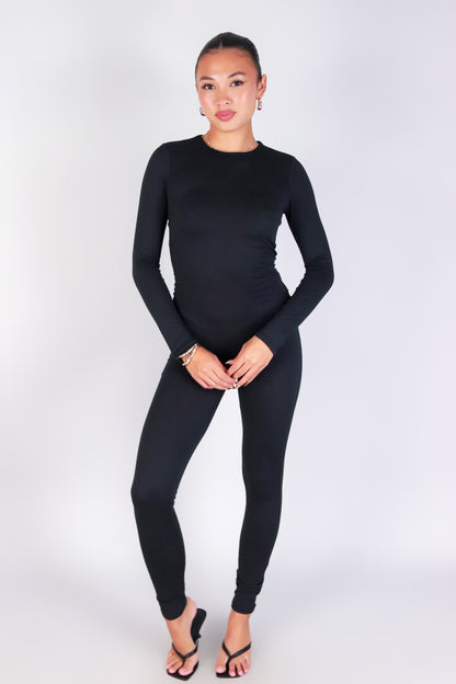BABE IN BLACK CATSUIT JUMPSUIT