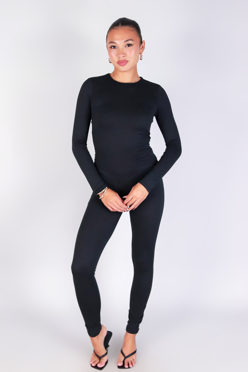 BABE IN BLACK CATSUIT JUMPSUIT