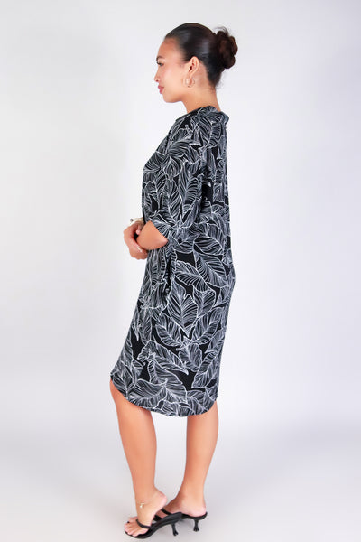 TROPICAL LEAF BUTTON DOWN DRESS