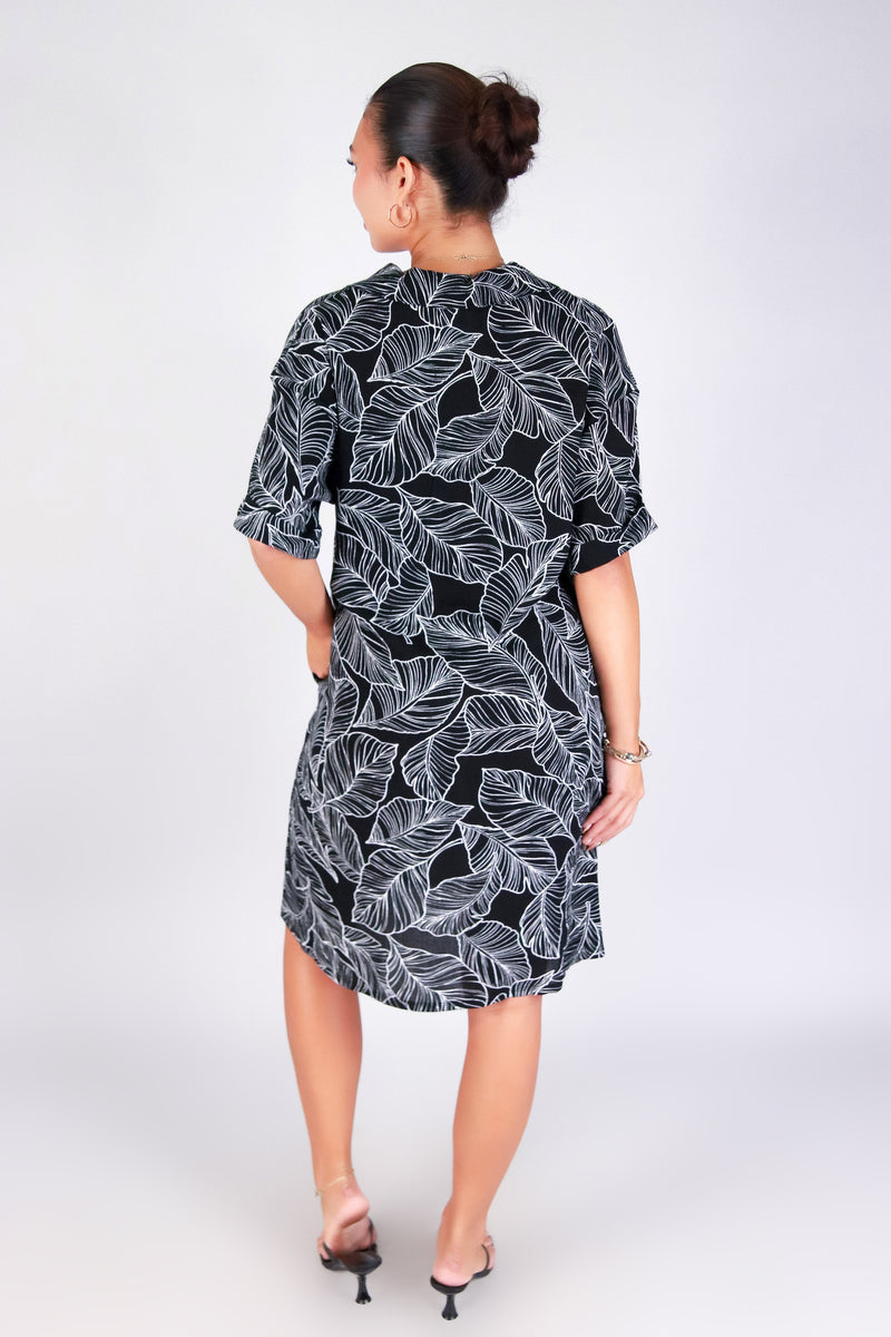 TROPICAL LEAF BUTTON DOWN DRESS