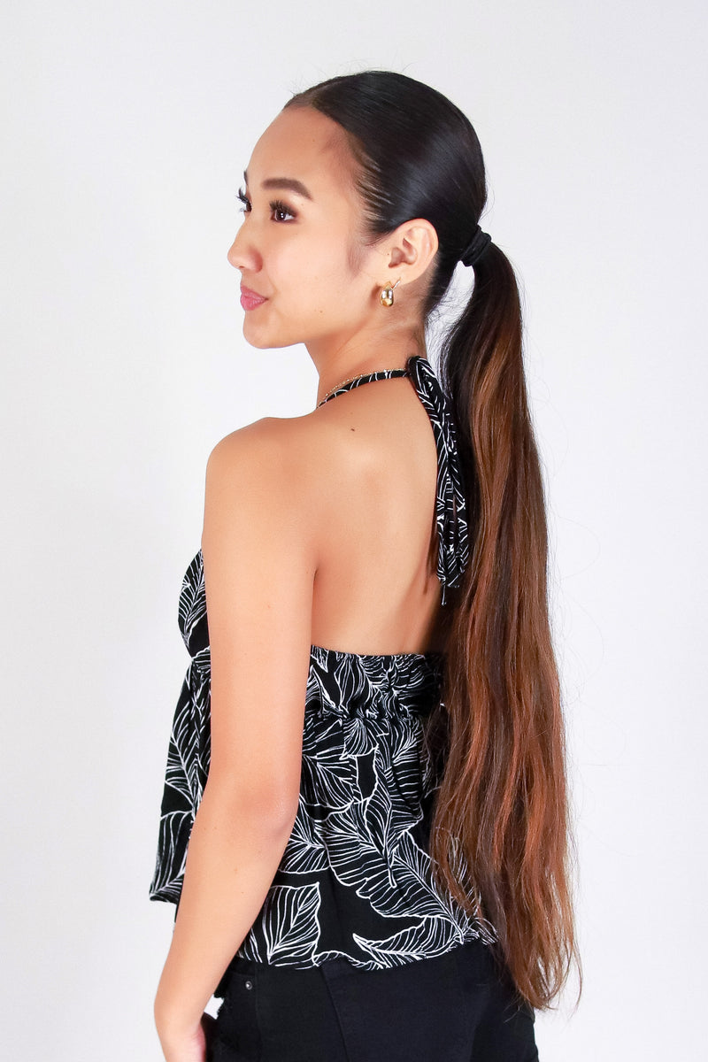 TROPICAL LEAF HALTER TOP