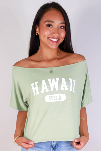 Jeans Warehouse Hawaii - S/S SCREEN - HAWAII USA OFF SHOULDER TOP | By LUZ