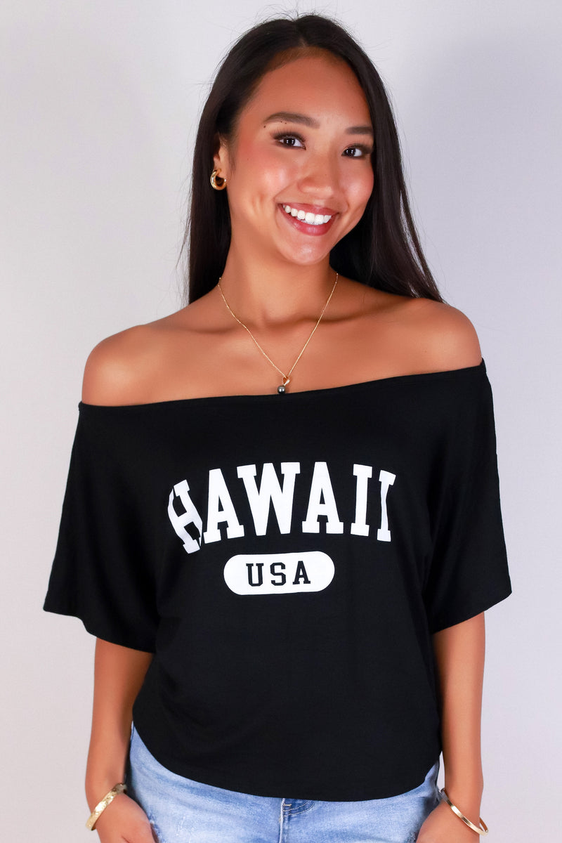 Jeans Warehouse Hawaii - S/S SCREEN - HAWAII USA OFF SHOULDER TOP | By LUZ