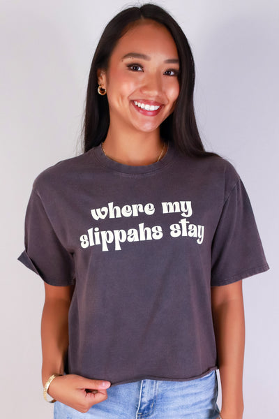 Jeans Warehouse Hawaii - S/S SCREEN - WHERE MY SLIPPAHS STAY TEE | By ORGANIC GENERATION
