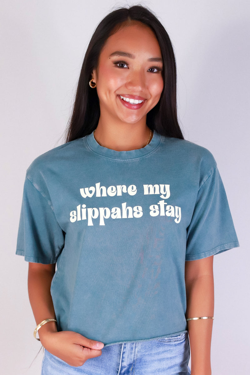 Jeans Warehouse Hawaii - S/S SCREEN - WHERE MY SLIPPAHS STAY TEE | By ORGANIC GENERATION