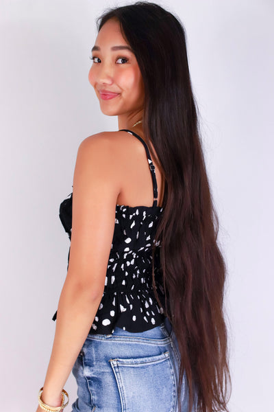 Jeans Warehouse Hawaii - TANK PRINT WOVEN CASUAL TOPS - SNATCHED PEPLUM TOP | By POPULAR 21
