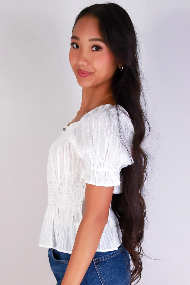 Jeans Warehouse Hawaii - S/S SOLID WOVEN CASUAL TOPS - LIGHTLY LOVELY TOP | By EVER B