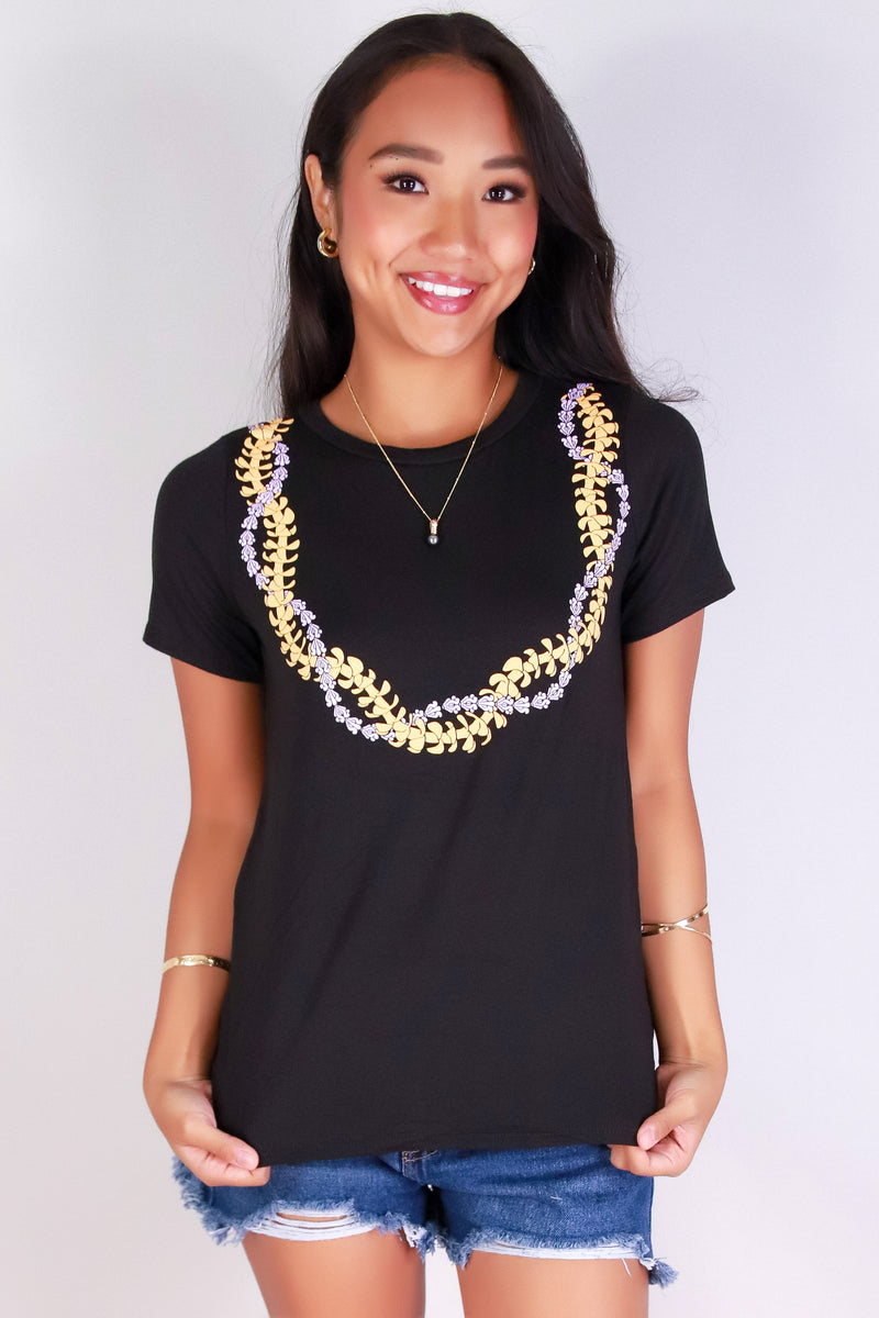 Jeans Warehouse Hawaii - S/S SCREEN - PUAKENIKENI CROWN FLOWER LEI TEE | By LUZ