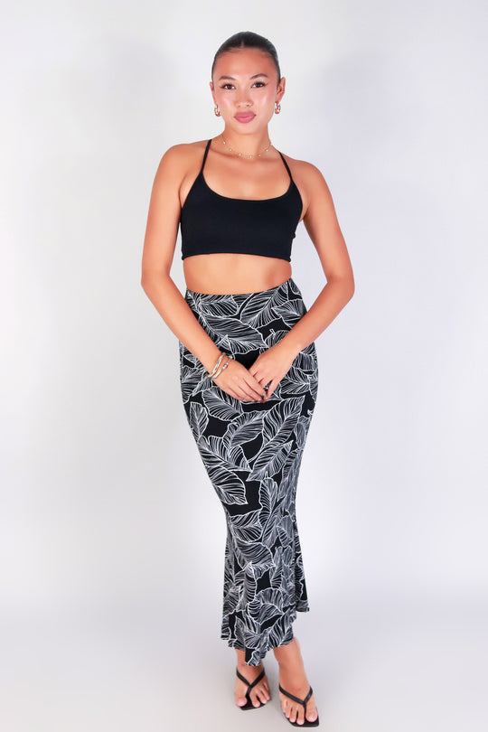 TROPICAL LEAF MIDI SKIRT