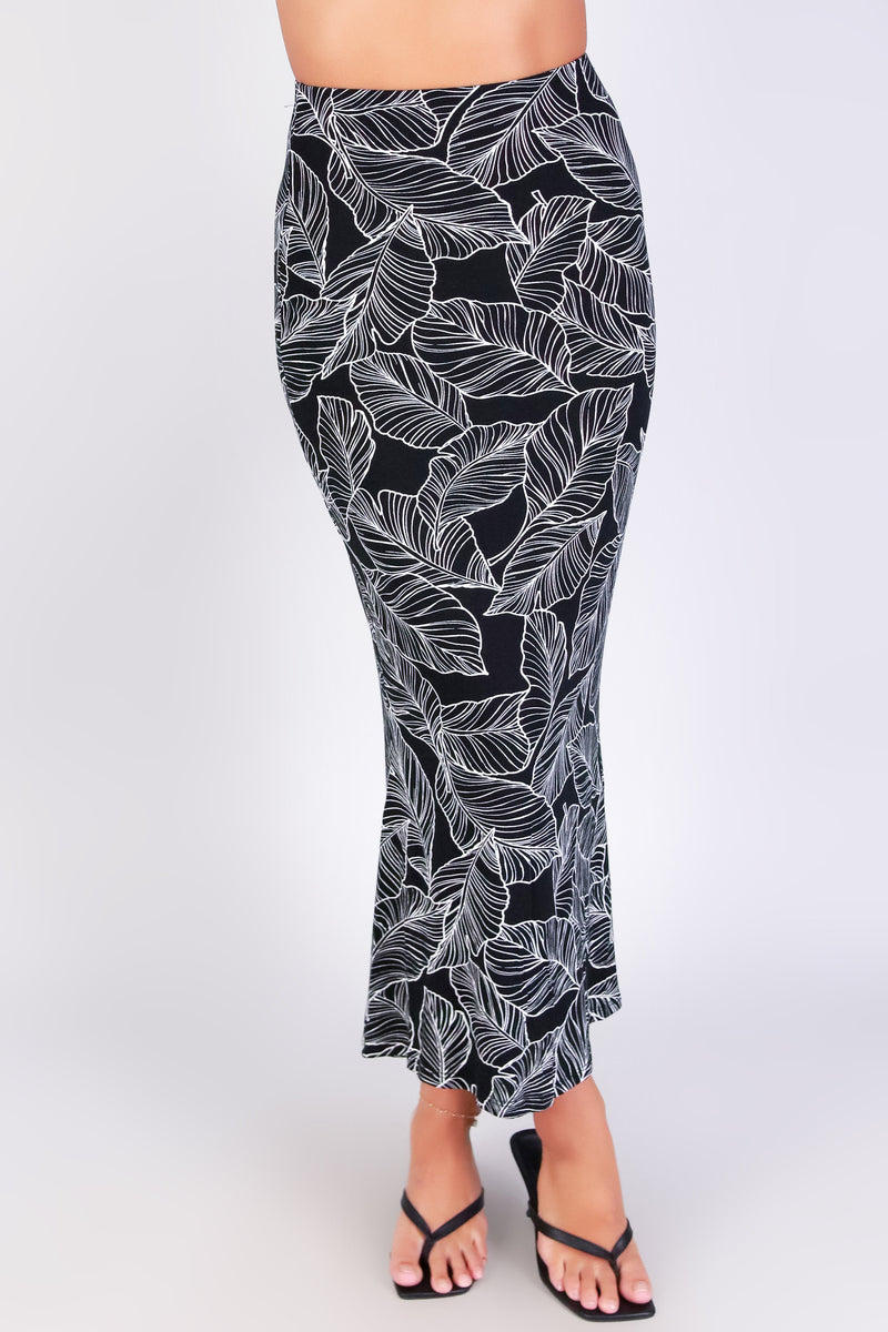 TROPICAL LEAF MIDI SKIRT