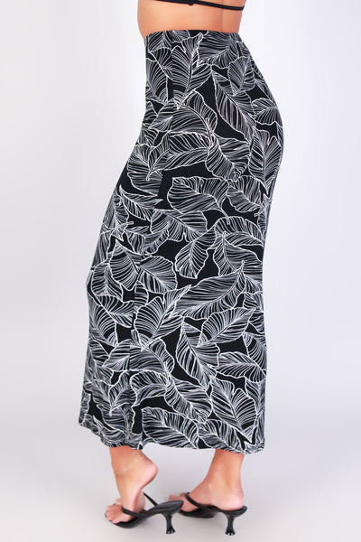 TROPICAL LEAF MIDI SKIRT