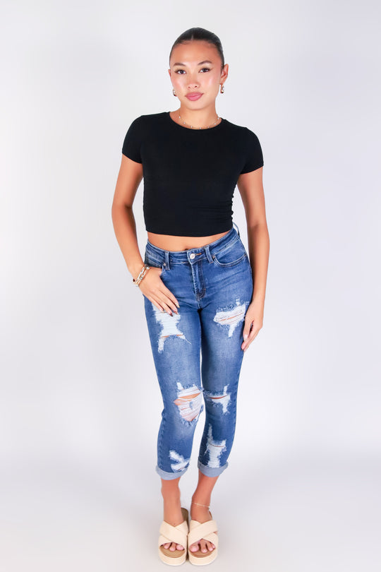 NESSIE BUTT-LIFT DENIM CAPRI'S