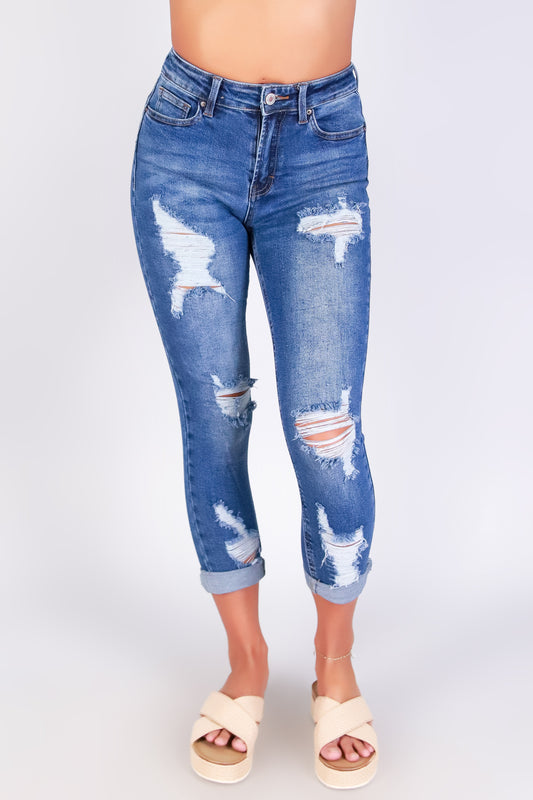 NESSIE BUTT-LIFT DENIM CAPRI'S