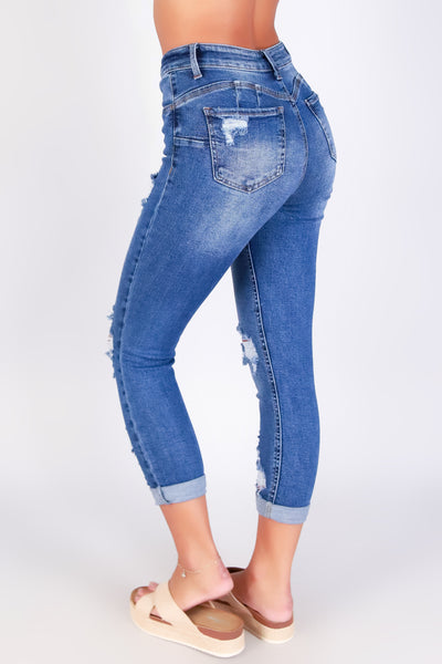 NESSIE BUTT-LIFT DENIM CAPRI'S