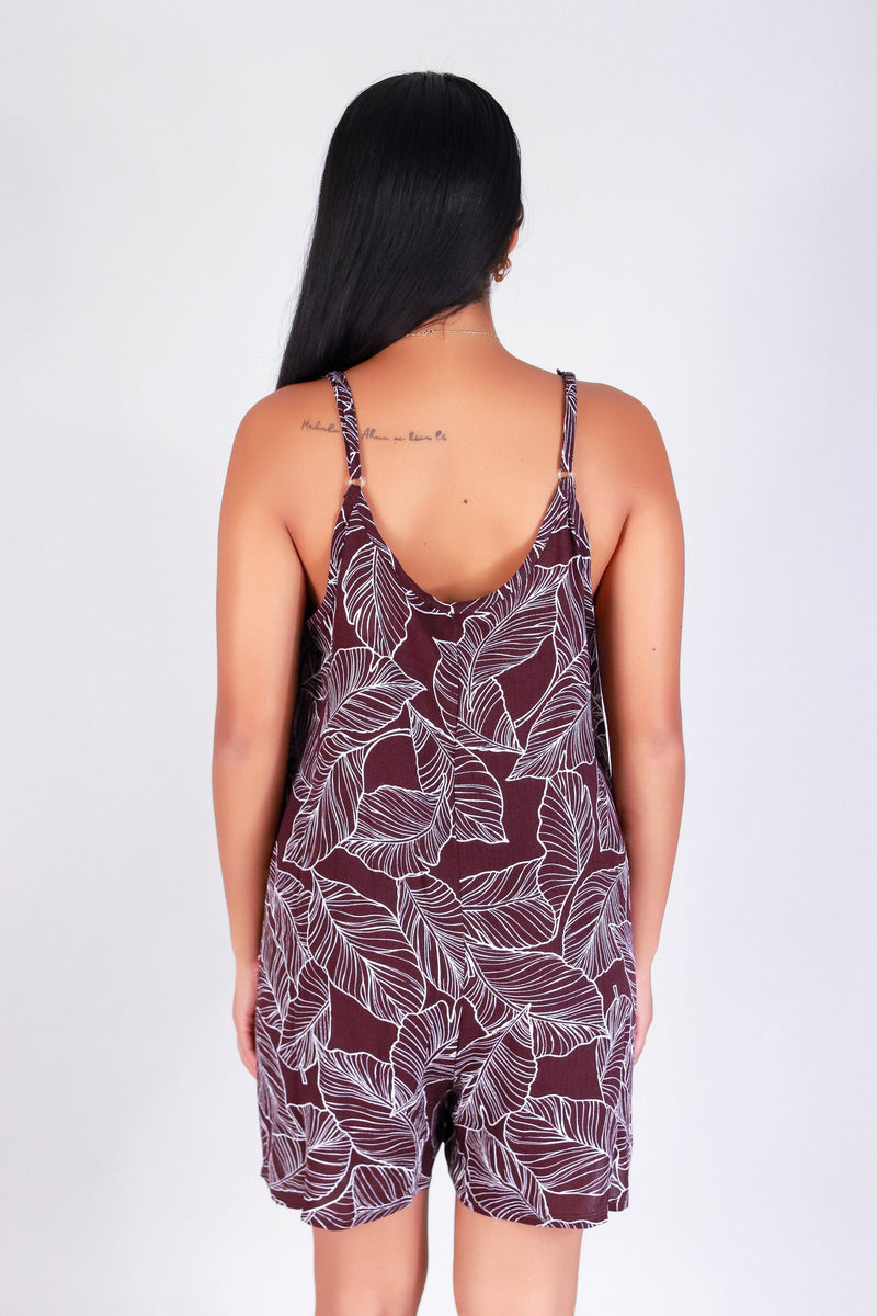 TROPICAL LEAF NO WAIST ROMPER